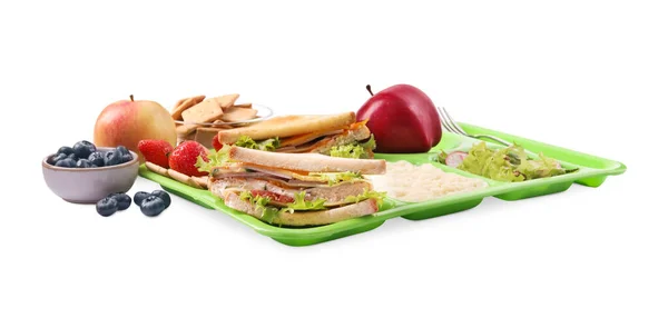 Serving Tray Healthy Food Isolated White School Lunch — 스톡 사진