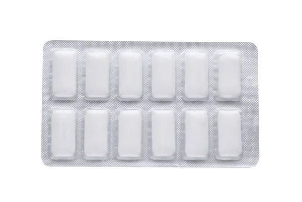 Blister Chewing Gums White Background Top View — Stok Foto