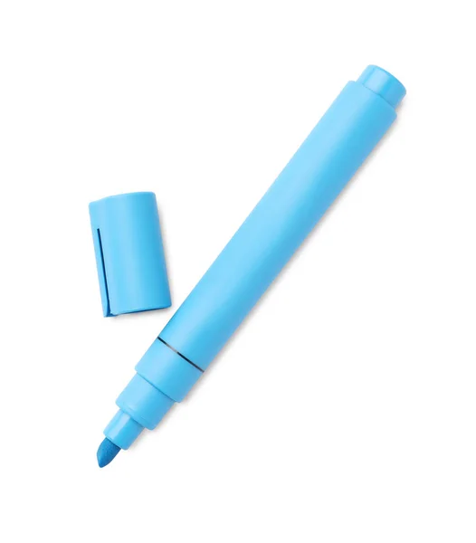 Bright Light Blue Marker Isolated White Top View School Stationery — Stockfoto