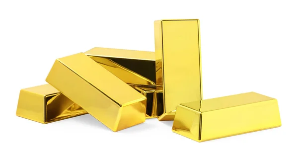Many Shiny Gold Bars Isolated White — Fotografia de Stock