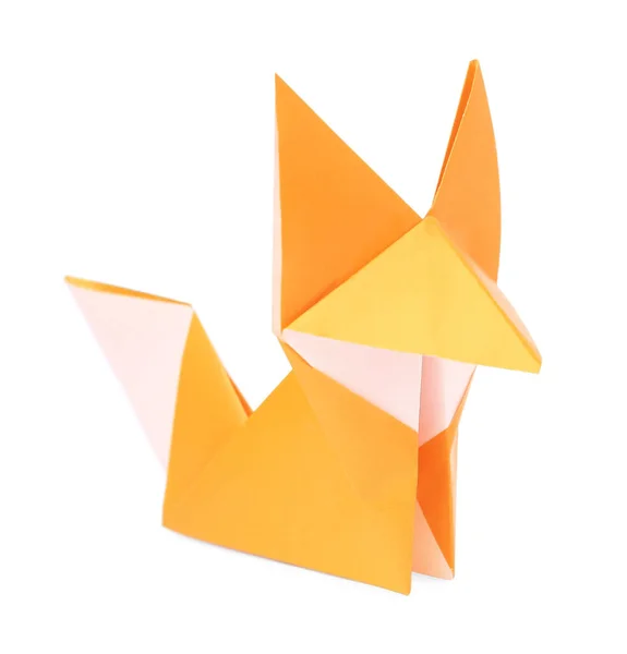 Arte Origami Zorro Papel Naranja Hecho Mano Sobre Fondo Blanco — Foto de Stock