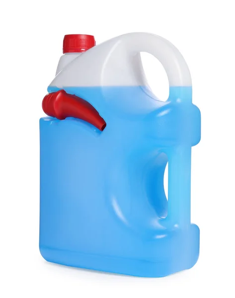 Plastic Canister Blue Liquid Isolated White — Stock Photo, Image