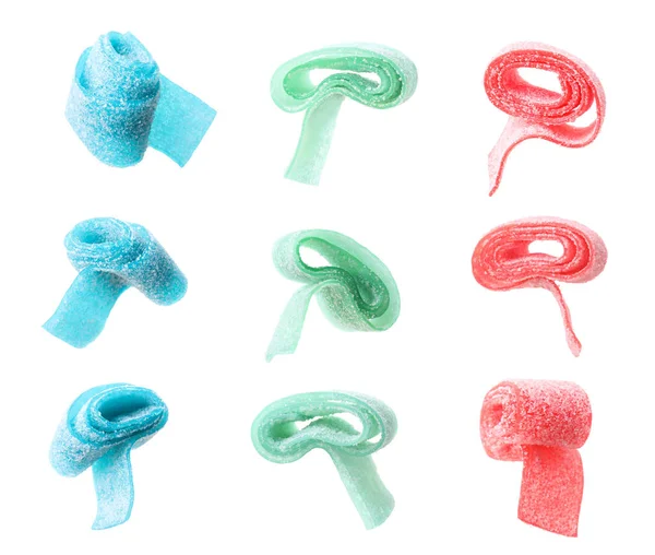 Collage Jelly Candies White Background Different Sides — Stock Photo, Image