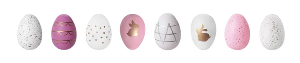 Set Beautifully Decorated Easter Eggs White Background — Stock Photo, Image