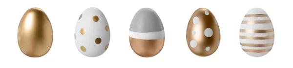 Conjunto Huevos Pascua Bellamente Decorados Sobre Fondo Blanco — Foto de Stock