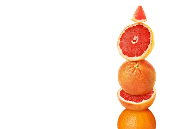 Stacked Cut Whole Grapefruits White Background — Stock Photo, Image