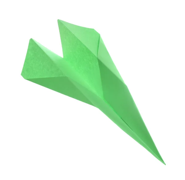 Handmade Light Green Paper Plane Isolated White — Stock fotografie