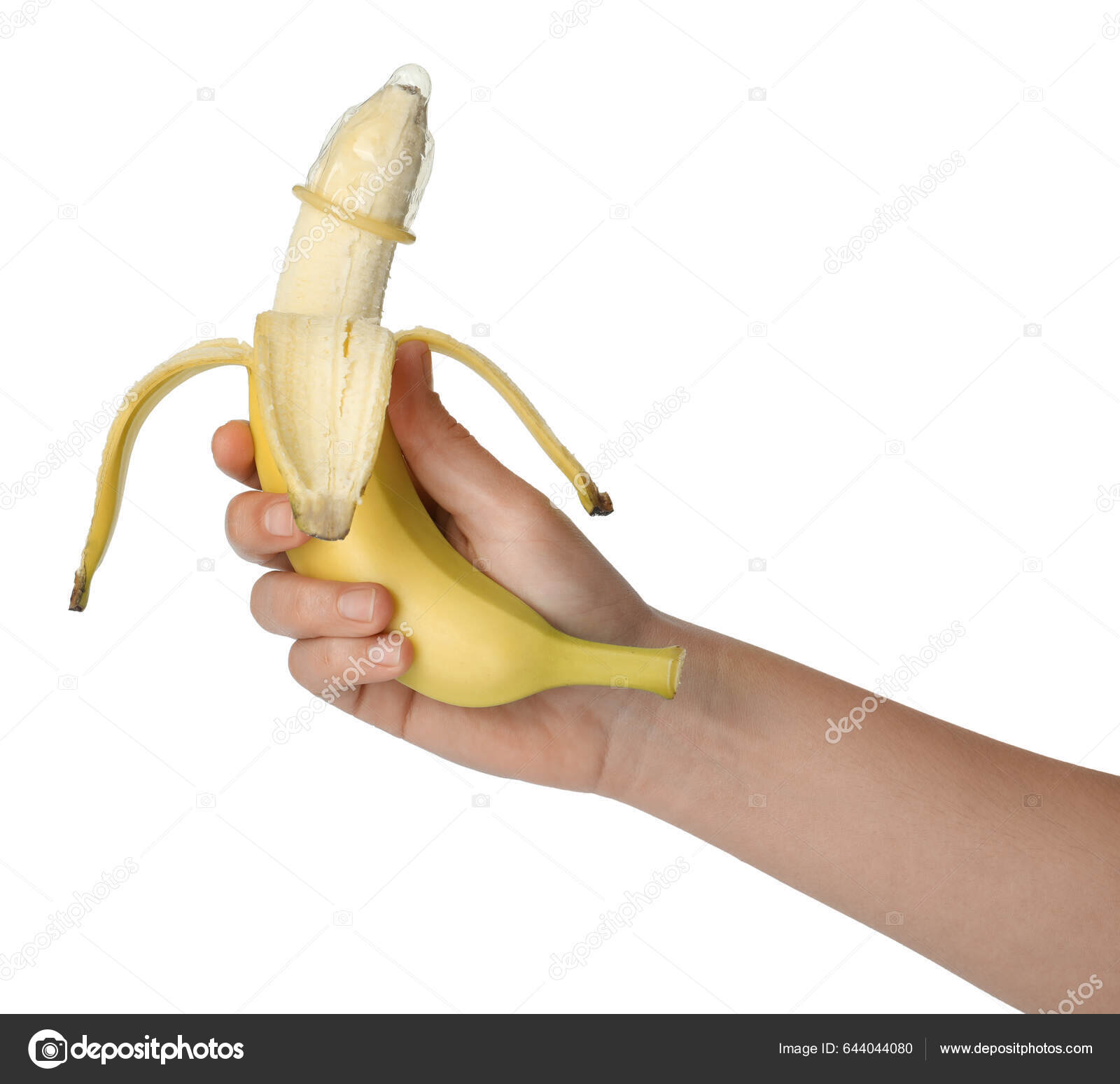 Kvinna Som Håller Banan Kondom Vit Bakgrund Närbild Säkert Sex —  Stockfotografi © NewAfrica #644044080
