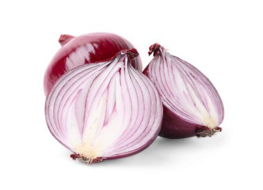 Ripe fresh red onions isolated on white