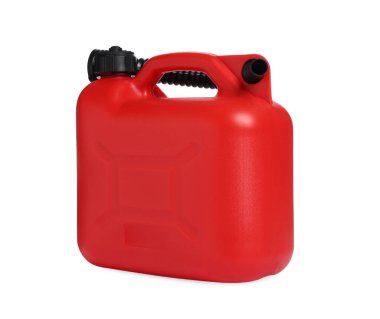 New red plastic canister isolated on white