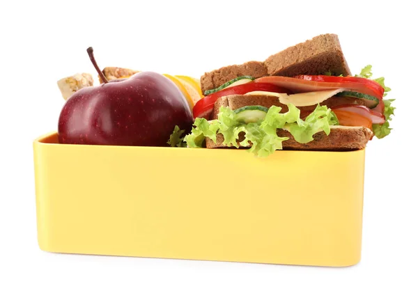 Lunchbox Met Gezond Eten Voor Schoolkind Geïsoleerd Wit — Stockfoto