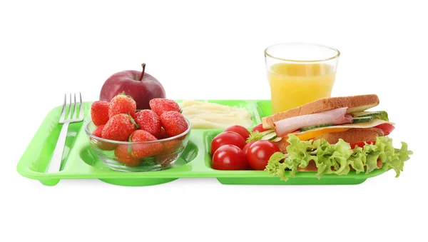 Serving Tray Healthy Food Isolated White School Lunch — Stock Photo, Image