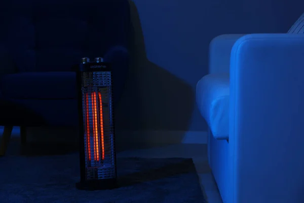 Electric Infrared Heater Dark Living Room Night — Stockfoto