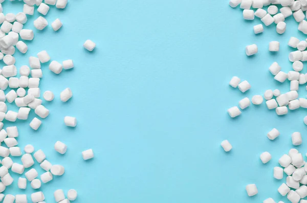 Delicious Marshmallows Light Blue Background Flat Lay Space Text —  Fotos de Stock