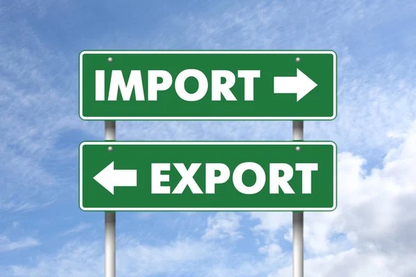 Señal Tráfico Con Palabras Flechas Importación Exportación Apuntando Direcciones Opuestas —  Fotos de Stock