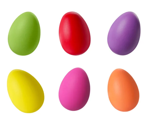 Conjunto Diferentes Ovos Páscoa Coloridos Fundo Branco — Fotografia de Stock