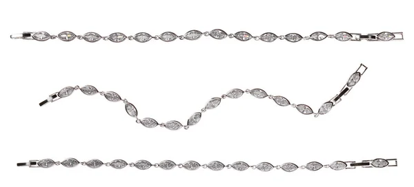 Κομψά Κοσμήματα Κολάζ Βραχιόλι Πολυτελείας Λευκό Φόντο Top View — Φωτογραφία Αρχείου