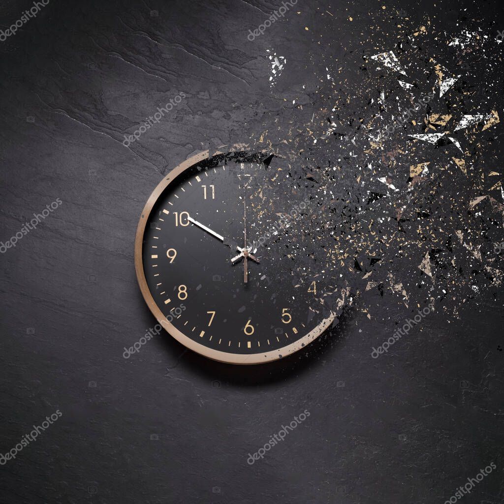 Concepto Tiempo Fugaz Reloj Analógico Disolviéndose Sobre Fondo