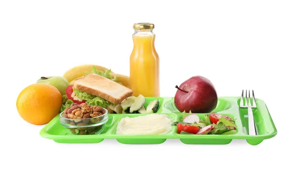 Serving Tray Healthy Food Isolated White School Lunch — Foto Stock