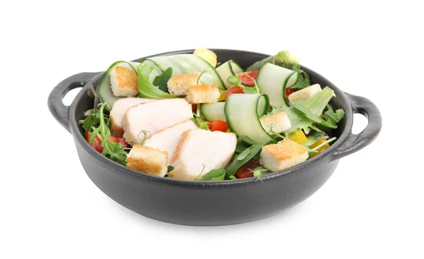 Delicious Salad Croutons Chicken Vegetables Isolated White — стоковое фото