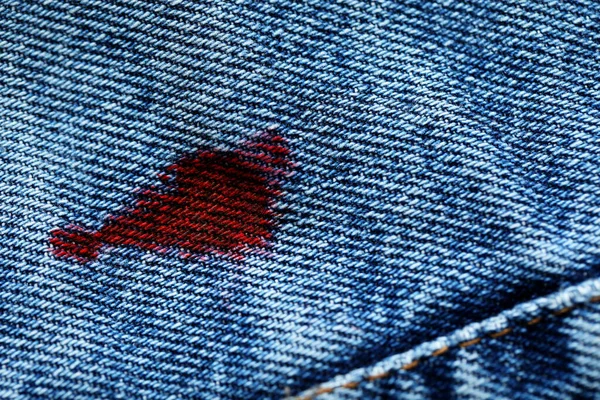 Stain Red Ink Jeans Closeup — Fotografia de Stock