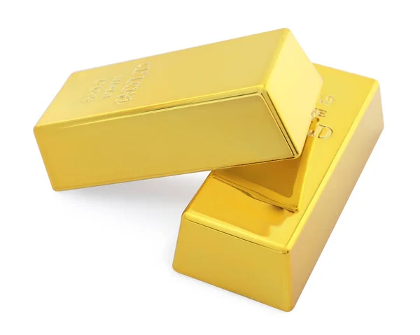 Two Shiny Gold Bars Isolated White — Fotografia de Stock