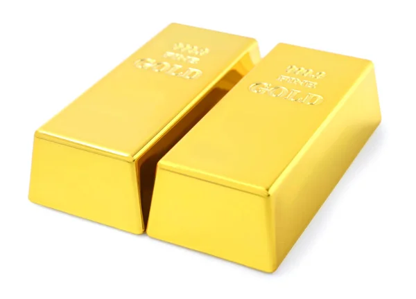 Two Shiny Gold Bars Isolated White — Stock Photo, Image