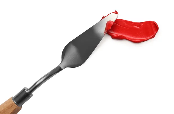 白を基調としたパレットナイフで作られた赤い油絵具ストローク トップビュー — ストック写真