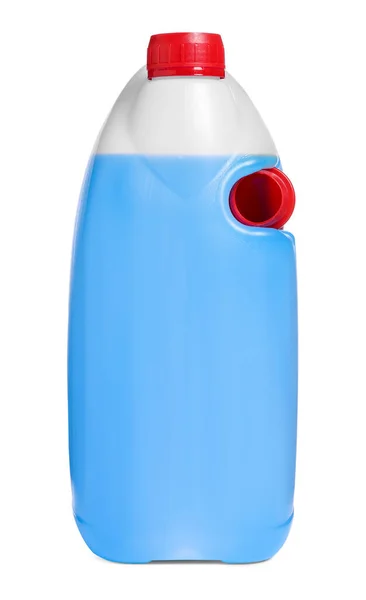 Plastbehållare Med Blå Vätska Isolerad Vit — Stockfoto