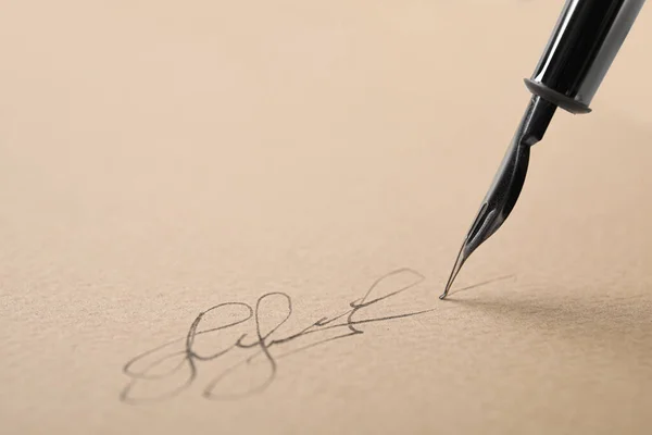 Signing Sheet Paper Fountain Pen Closeup Space Text — Stock Photo, Image