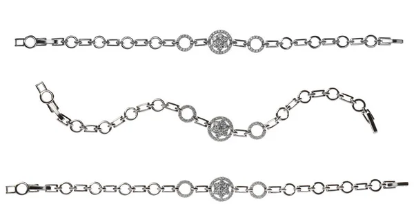 Des Bijoux Élégants Collage Avec Bracelet Luxe Sur Fond Blanc — Photo