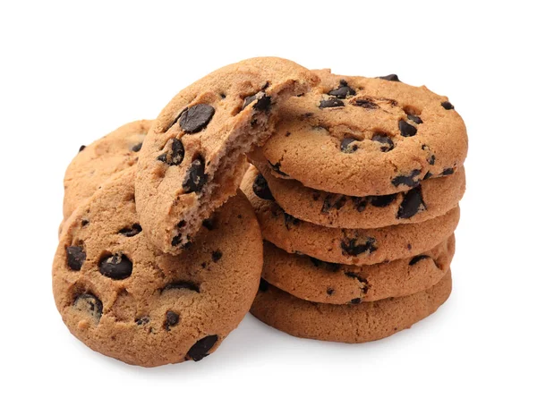 Delicious Chocolate Chip Cookies Isolated White — Stock Photo, Image