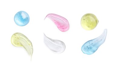 Beyaz arkaplandaki merhem örnekleriyle kolaj, üst görünüm