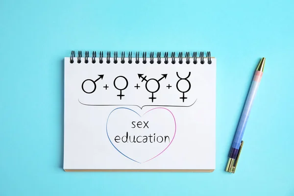 Zeszyt Tekstem Edukacja Seksualna Męskie Żeńskie Transgenderowe Płynne Znaki Płci — Zdjęcie stockowe