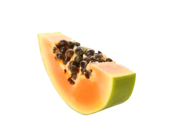 Färsk Mogen Papaya Skiva Isolerad Vit — Stockfoto