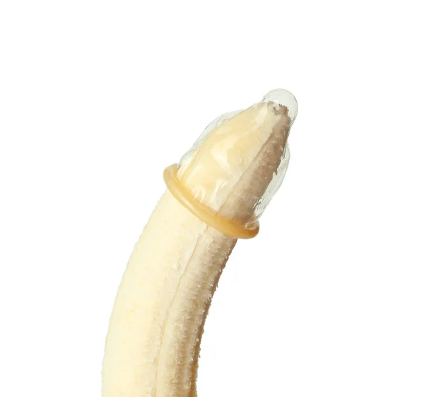 Banana Condom Isolated White Safe Sex Concept —  Fotos de Stock