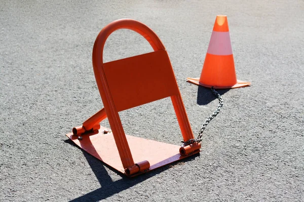Parking Barrier Stopping Road Sign Traffic Cone Outdoors — Stock Photo, Image