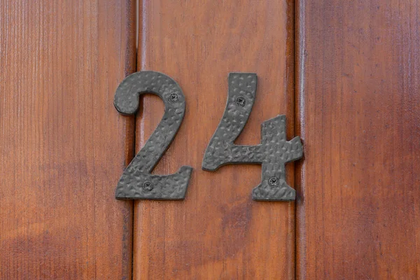 Casa Número Vinte Quatro Porta Madeira Close — Fotografia de Stock