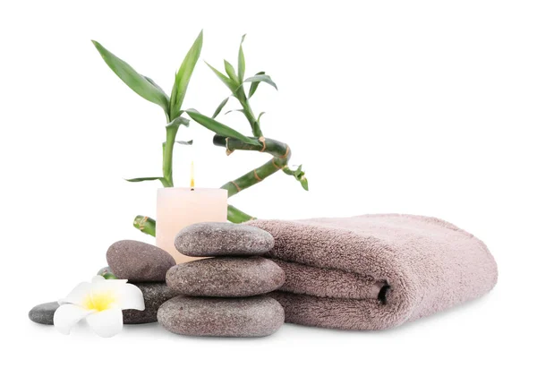 Composition Spa Stones Bamboo White Background — 스톡 사진