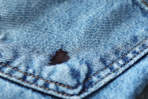 Stain Black Ink Jeans Closeup Space Text — Fotografia de Stock