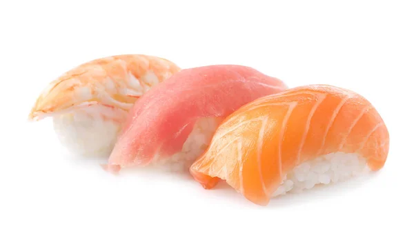 Delicious Nigiri Sushi Isolated White Traditional Japanese Cuisine — Stockfoto