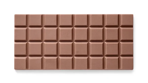 Délicieuse Barre Chocolat Lait Isolée Sur Blanc Vue Dessus — Photo