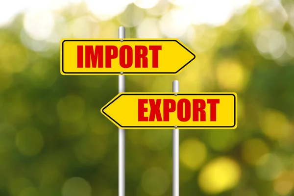Señal Tráfico Con Palabras Importación Exportación Flechas Que Apuntan Direcciones —  Fotos de Stock