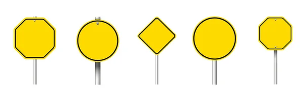 Different Yellow Blank Road Signs White Background Collage Design — Φωτογραφία Αρχείου