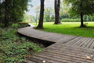 Yolları ve yeşil çimenleri olan güzel bir şehir parkı