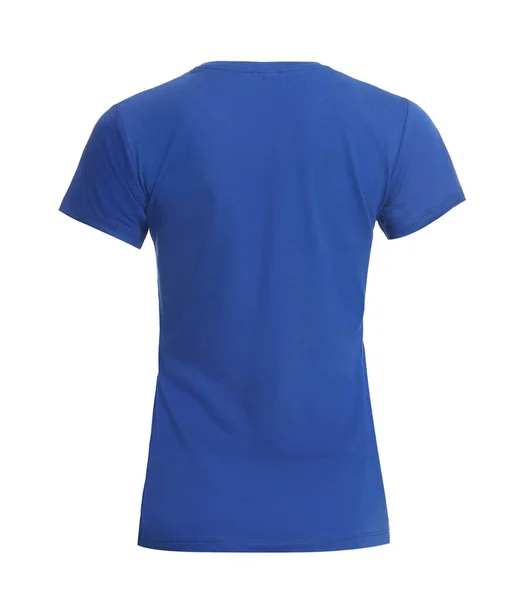 Elegante Camiseta Mujer Azul Aislada Blanco Burla Para Diseño — Foto de Stock