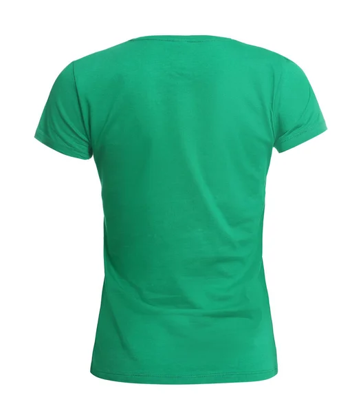 白を基調としたスタイリッシュなグリーンの女性用Tシャツ デザインのためのモックアップ — ストック写真