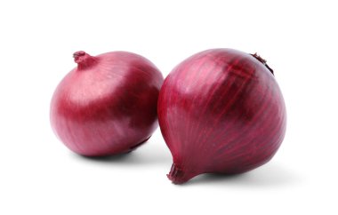 Two fresh red onions on white background