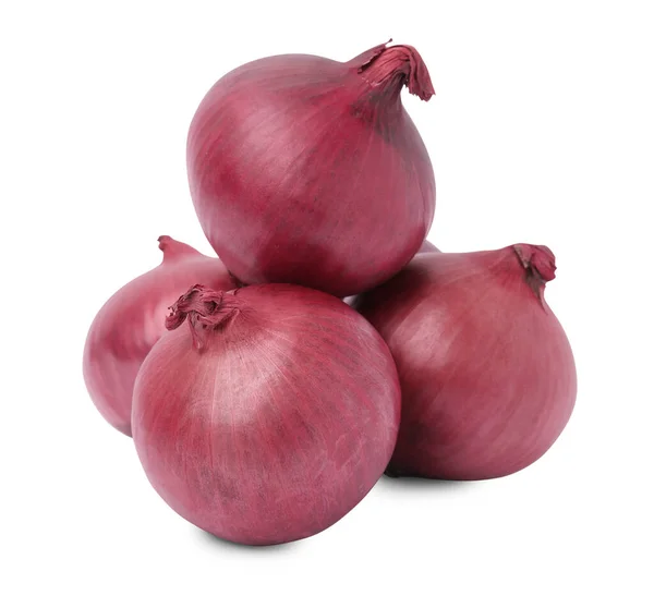 Many Fresh Red Onions White Background — Zdjęcie stockowe