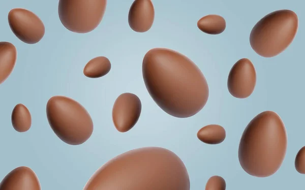 Banyak Telur Cokelat Jatuh Pada Latar Belakang Biru Muda Berdebu — Stok Foto